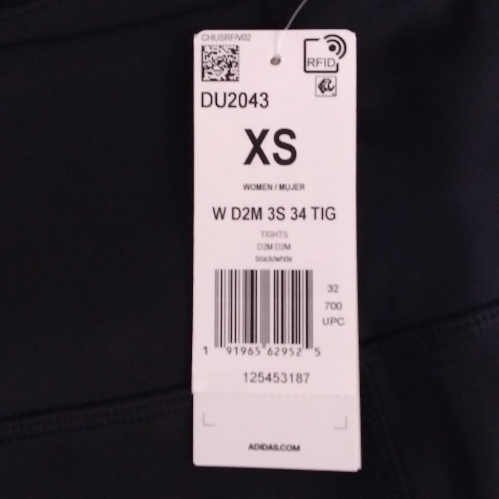 🆕adidas Women's Designed 2 Move 3-Stripes 3/4 Tights, Black/White, NWT, Auth. - Picture 9 of 13
